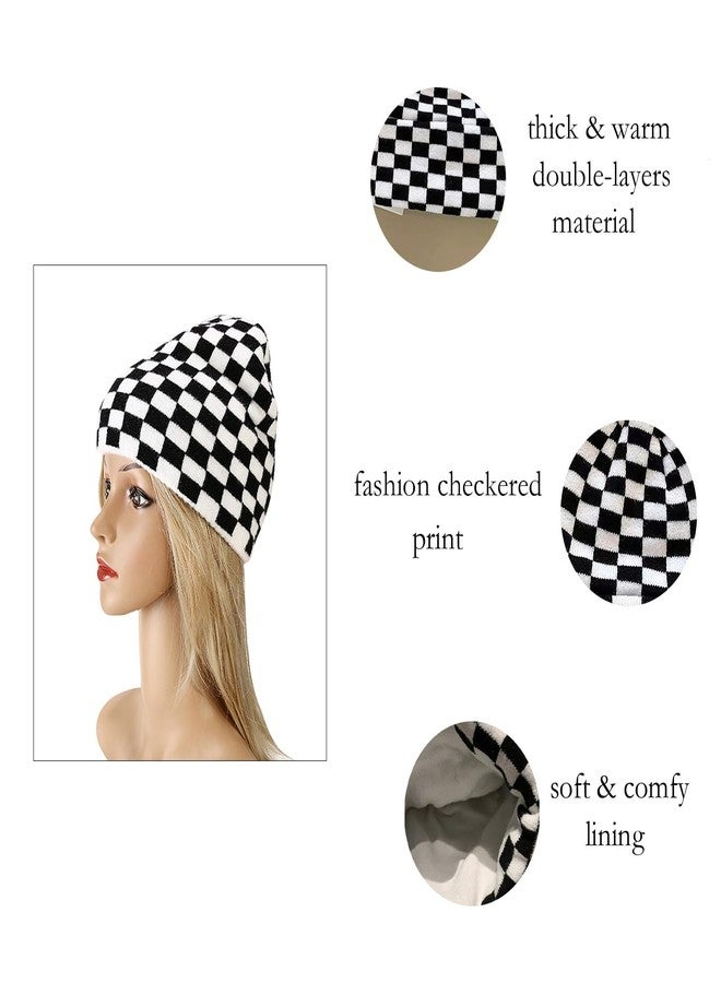 Piewag Checkered Beanie Winter Hats for Womens Mens Thick Knitted Soft Warm Slouchy Skull Cap Y2k Beanie - Image 3